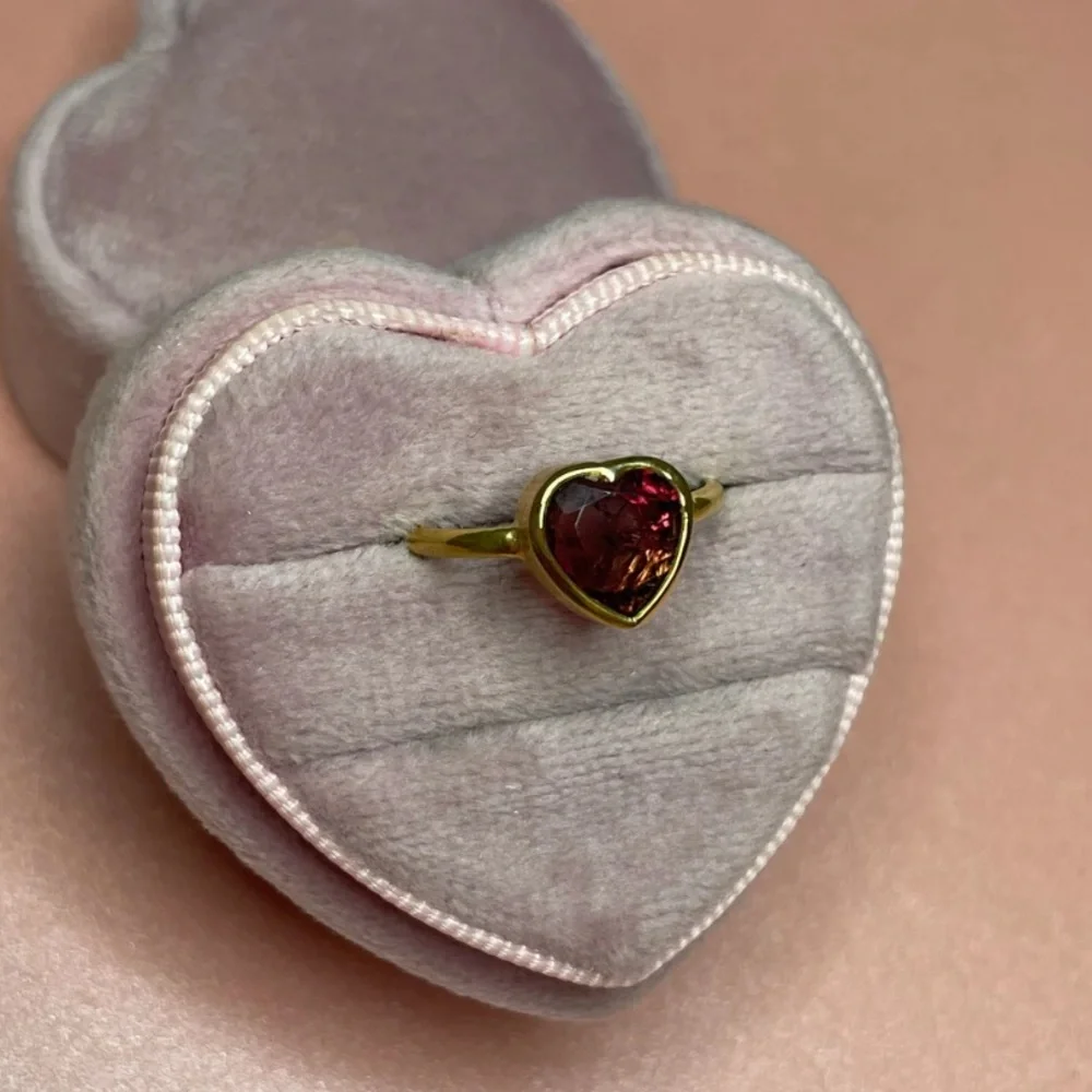 14k Gold Heart Ring with Red Tourmaline